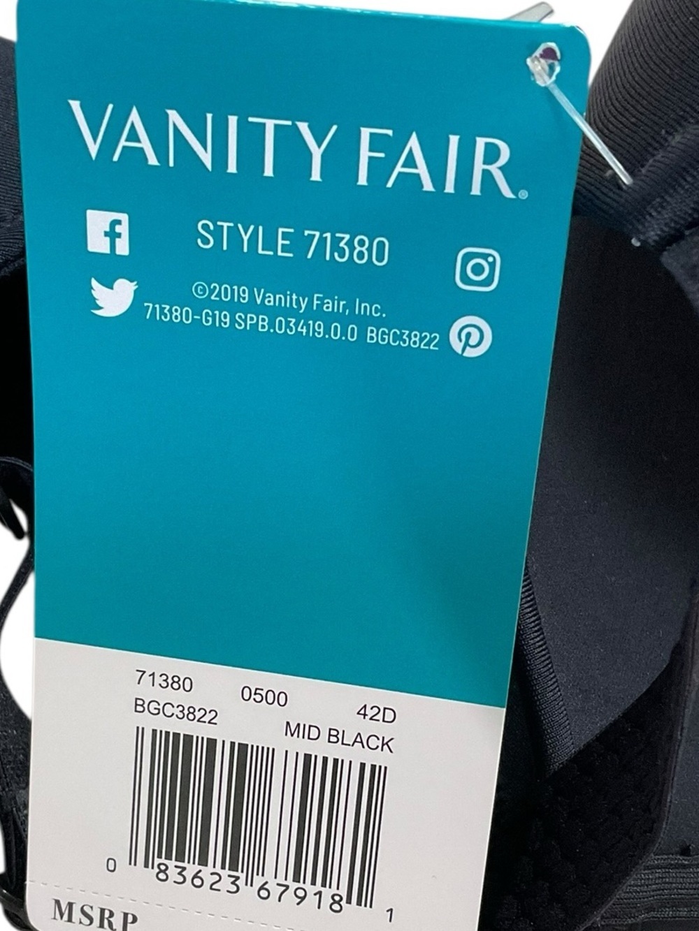 Vanity Fair Beauty Back Full Figure Wireless Bra 42D Black Smooth Back NWT - Picture 9 of 10